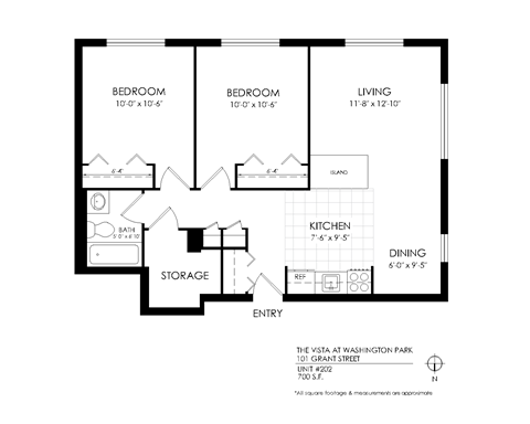 Floor plan for 2 beds, 1 bath, 755 sqft